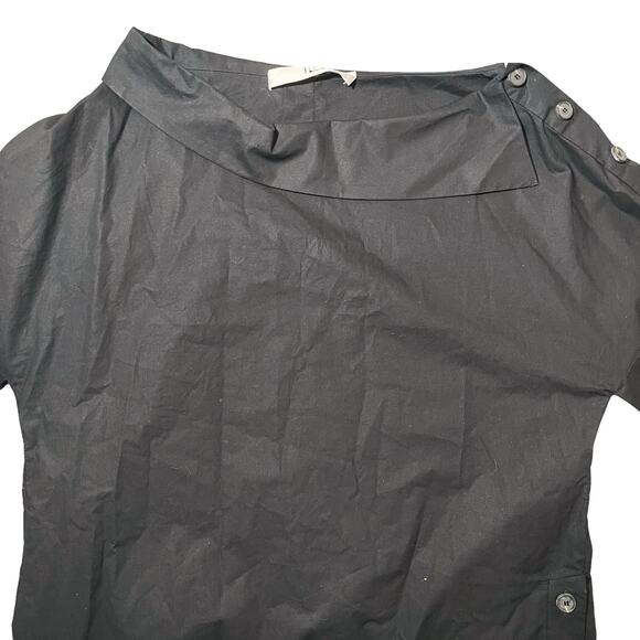 TELA Mini Dress Split Sleeve Button Accent Dropped Shoulders Black Minimalist XS - Picture 2 of 13